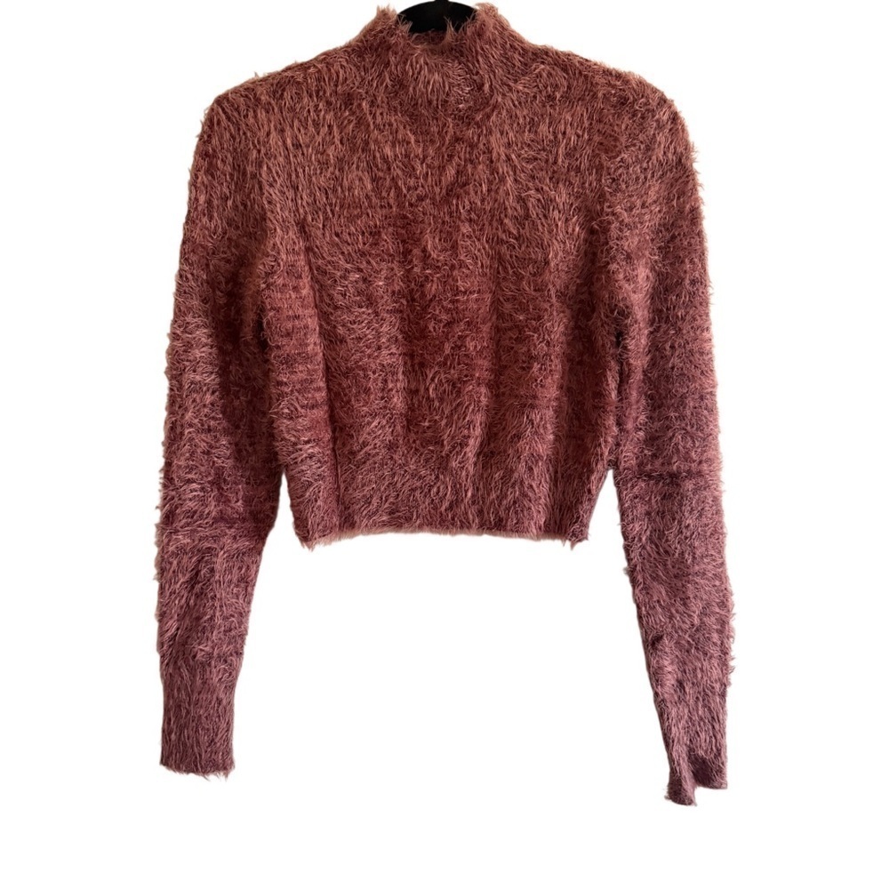 Cropped Mock Orange Neck Wool Sweater Size Medium - Picture 2 of 10